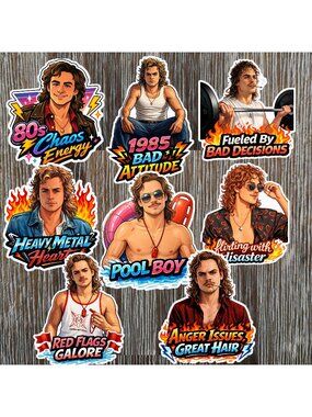 8 pc BILLY HARGROVE Stranger Things Vinyl Stickers lot